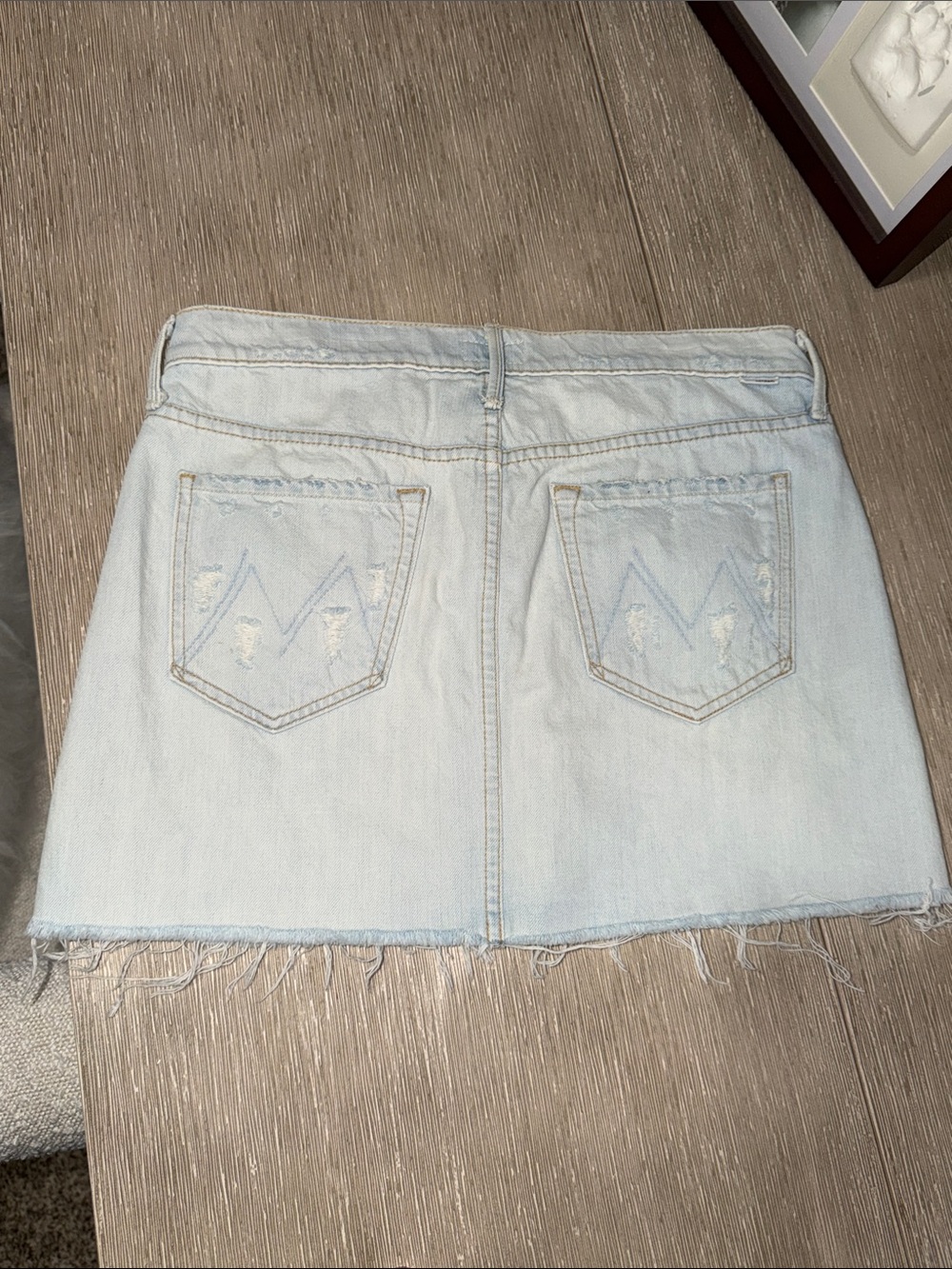 Mother the big mini a-line light blue white wash denim mini skirt 27